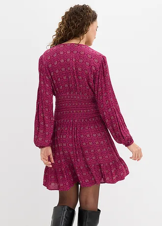 Mini jurk van soepelvallende viscose, Kleur: violet met print