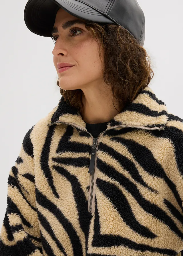 Trui van teddy fleece • lichtsand-zwart zebra • product-page.page-title-suffix