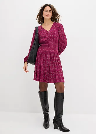 Mini jurk van soepelvallende viscose, Kleur: violet gedessineerd