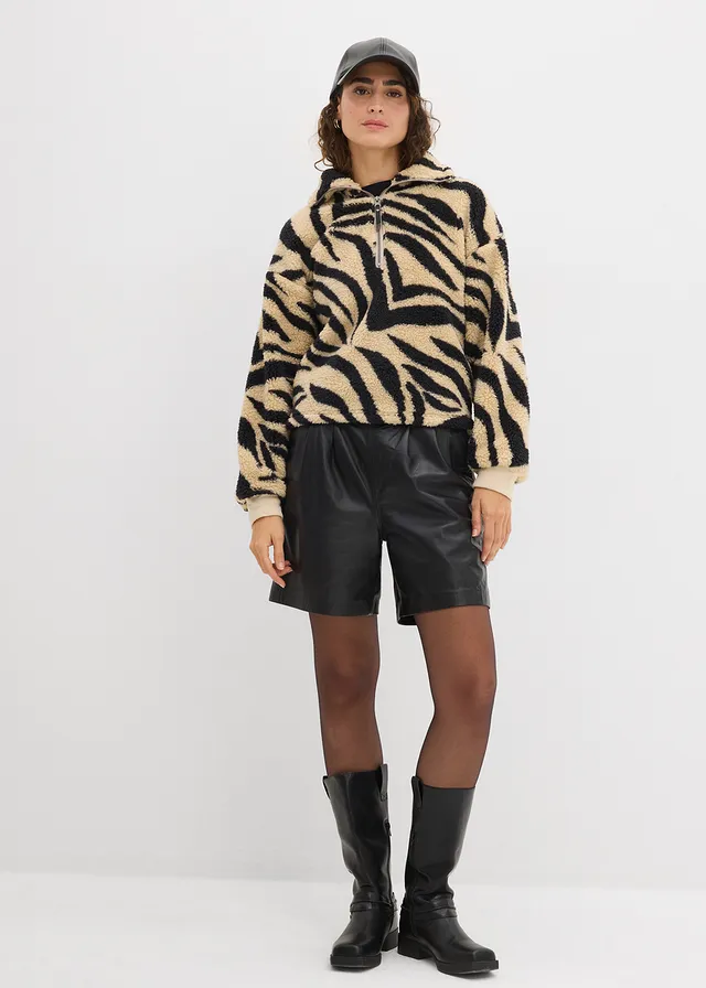 Trui van teddy fleece • lichtsand-zwart zebra • product-page.page-title-suffix