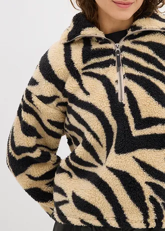 Oversize-pulóver, z Teddy flísu • svetlopiesková-čierna zebra • obchod bonprix