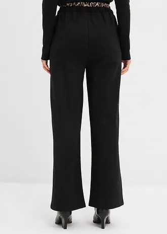 Široké teplákové kalhoty s kontrastním pasem, barva: černá s leopardím potiskem