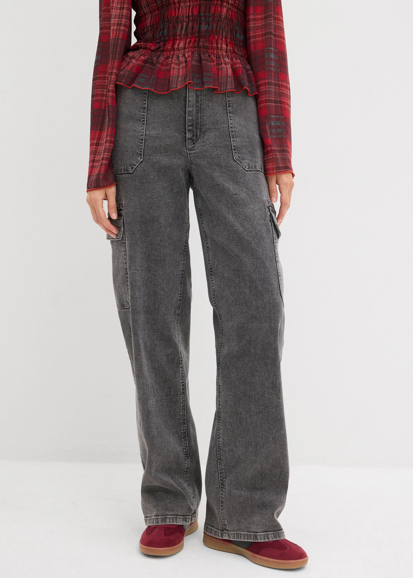 Cargo džíny, High Waist • šedá sepraná • bonprix obchod