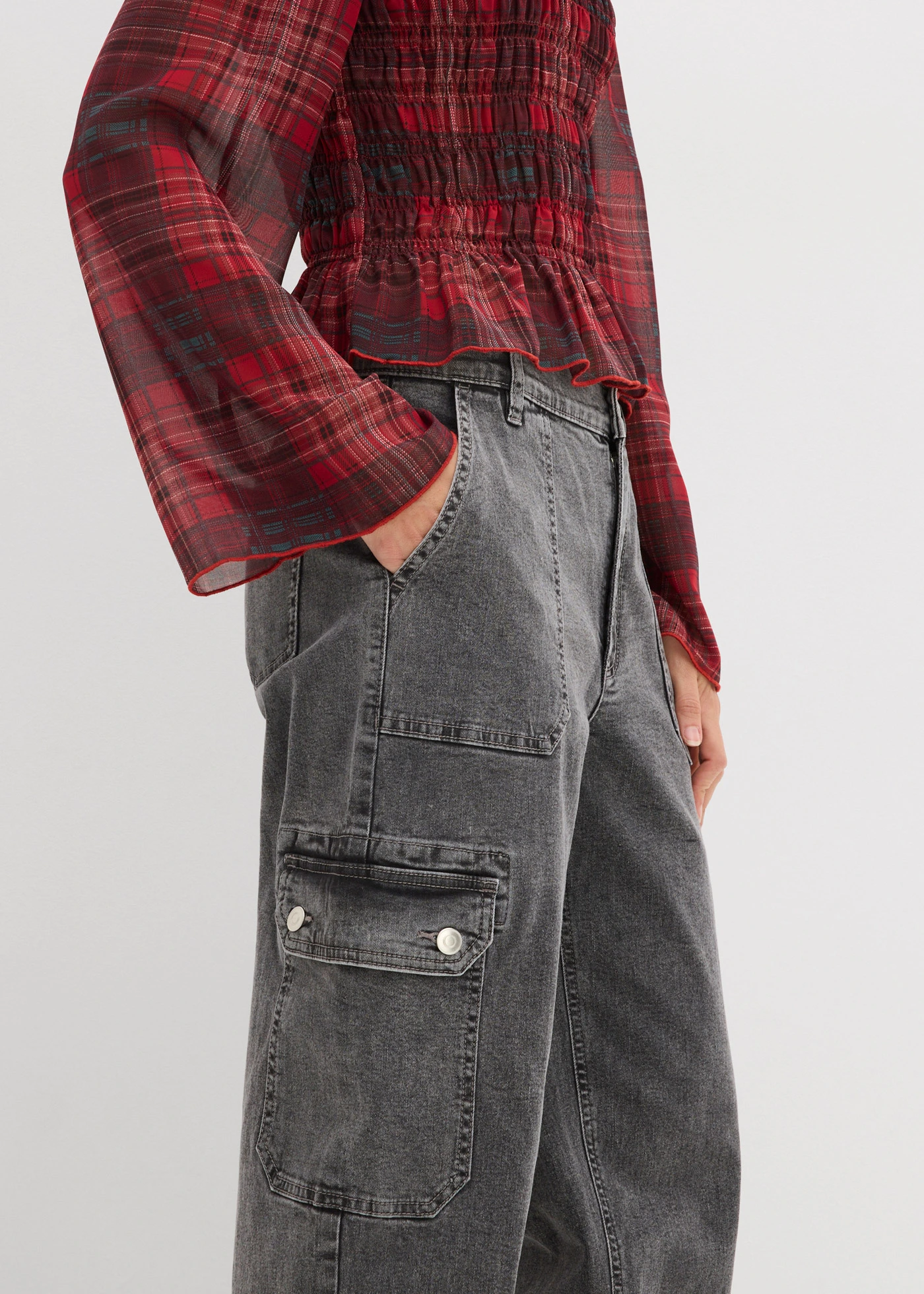 Cargo džíny, High Waist • šedá sepraná • bonprix obchod