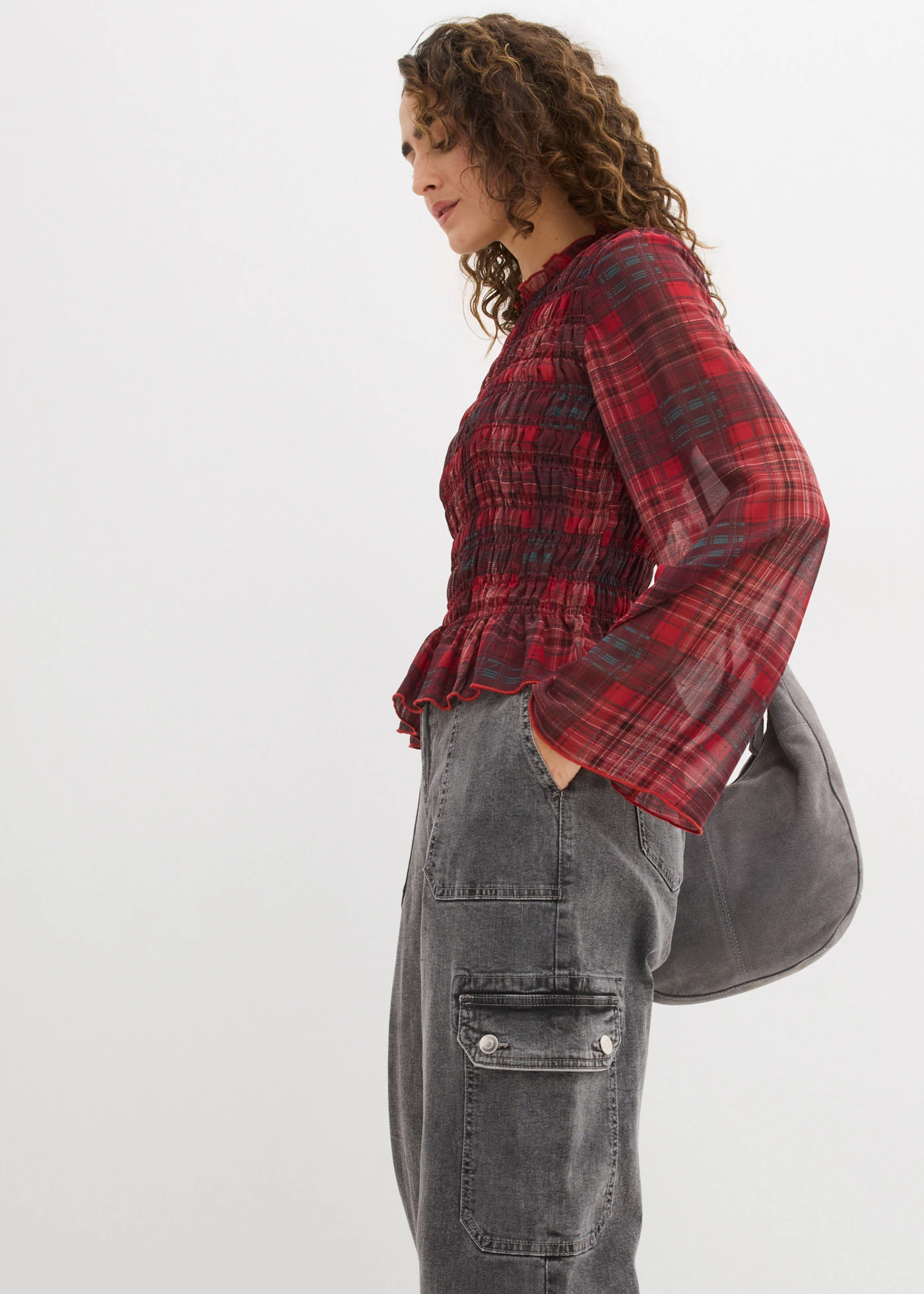 Cargo džíny, High Waist • šedá sepraná • bonprix obchod