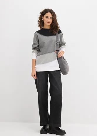 Sweat-shirt doux • gris chiné-noir-blanc • Boutique bonprix