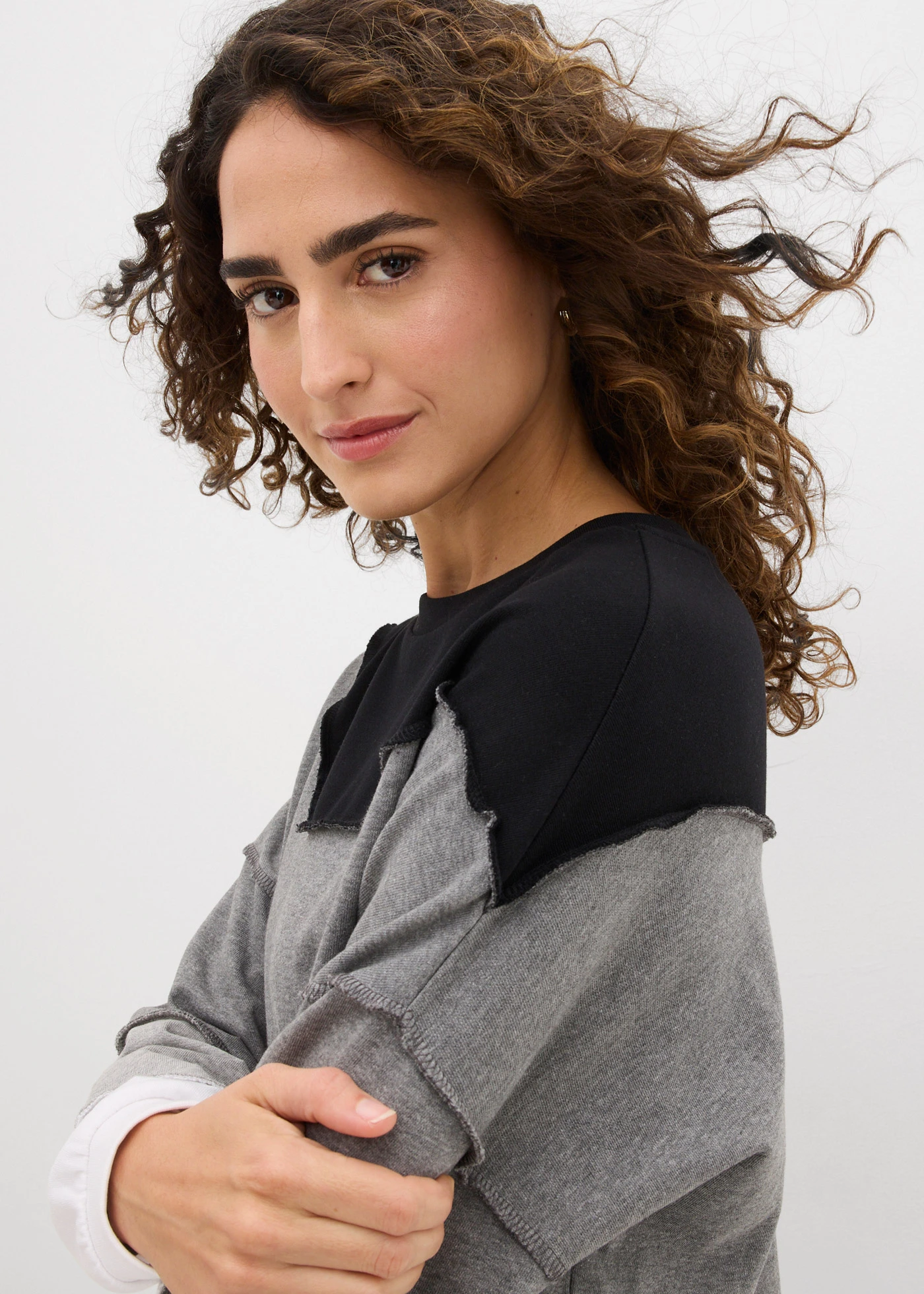 Sweat-shirt doux • gris chiné-noir-blanc • Boutique bonprix