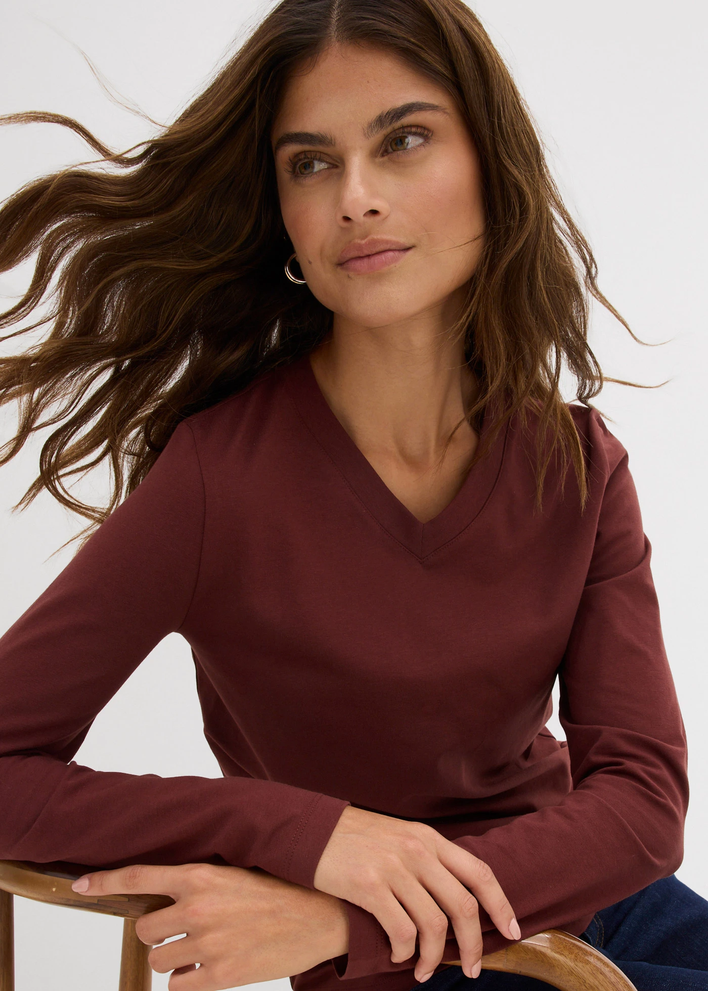 Bluză mulată cu mâneci lungi • maro cafeniu • magazin bonprix