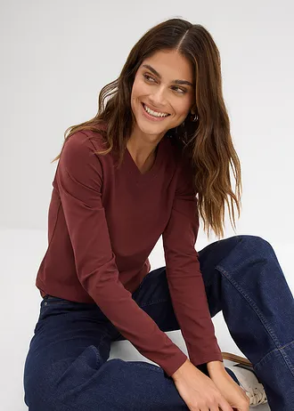 Bluză mulată cu mâneci lungi • maro cafeniu • magazin bonprix