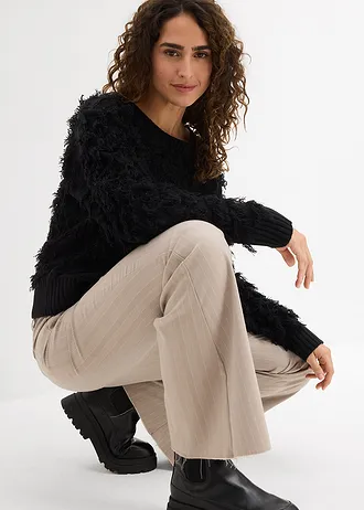 Kalhoty do zvonu, ze splývavé viskózové směsi • světle olivovo-přírodně bílý melír • bonprix obchod