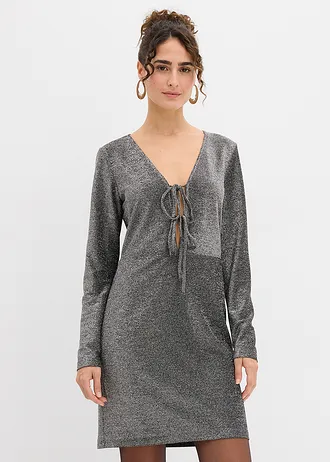 Robe courte brillante avec nœuds • noir-argenté lurex • Boutique bonprix