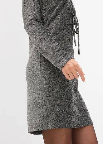 Fényes mini ruha masnis részlettel • fekete-ezüstszín Lurex • bonprix áruház