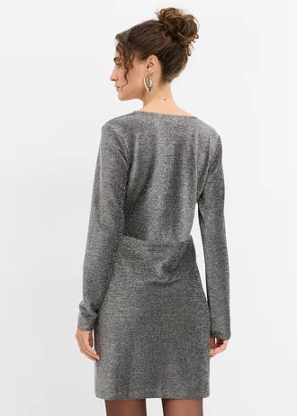 Rochie mini sclipitoare cu detaliu cu fundă • negru-argintiu lurex • magazin bonprix