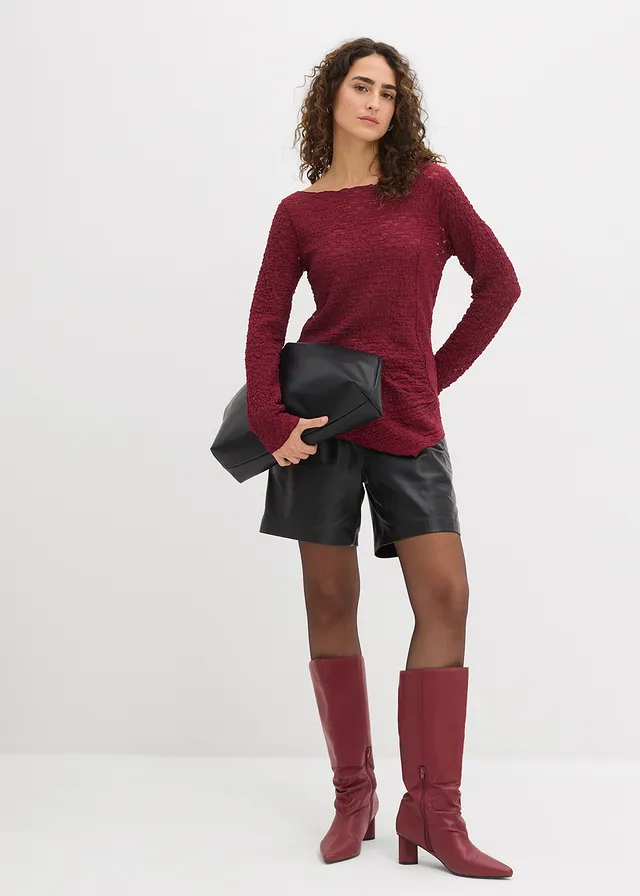 T-shirt manches longues en dentelle, Couleur: bordeaux