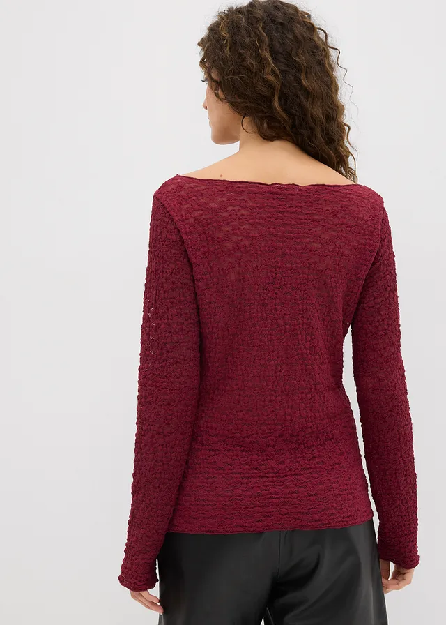 T-shirt manches longues en dentelle, Couleur: bordeaux