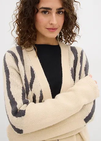 Gilet long en maille à imprimé zèbre • sable clair-anthracite zèbre • Boutique bonprix