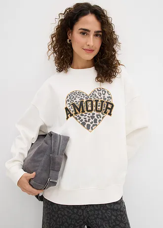Sweat oversize en coton mélangé • écru imprimé • Boutique bonprix