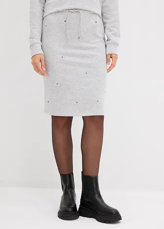Jupe en sweat à rivets • gris clair chiné • Boutique bonprix