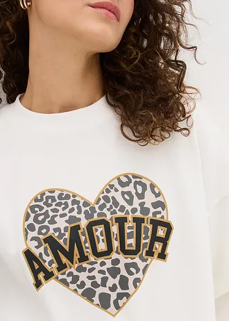 Sweat oversize en coton mélangé • écru imprimé • Boutique bonprix