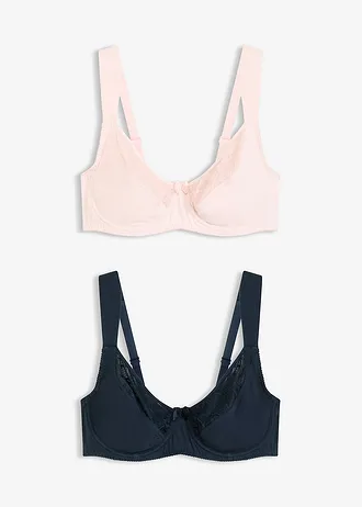 Beugel bh met biologisch katoen en kant (set van 2) • parelroze + intens blauw • bonprix online shop
