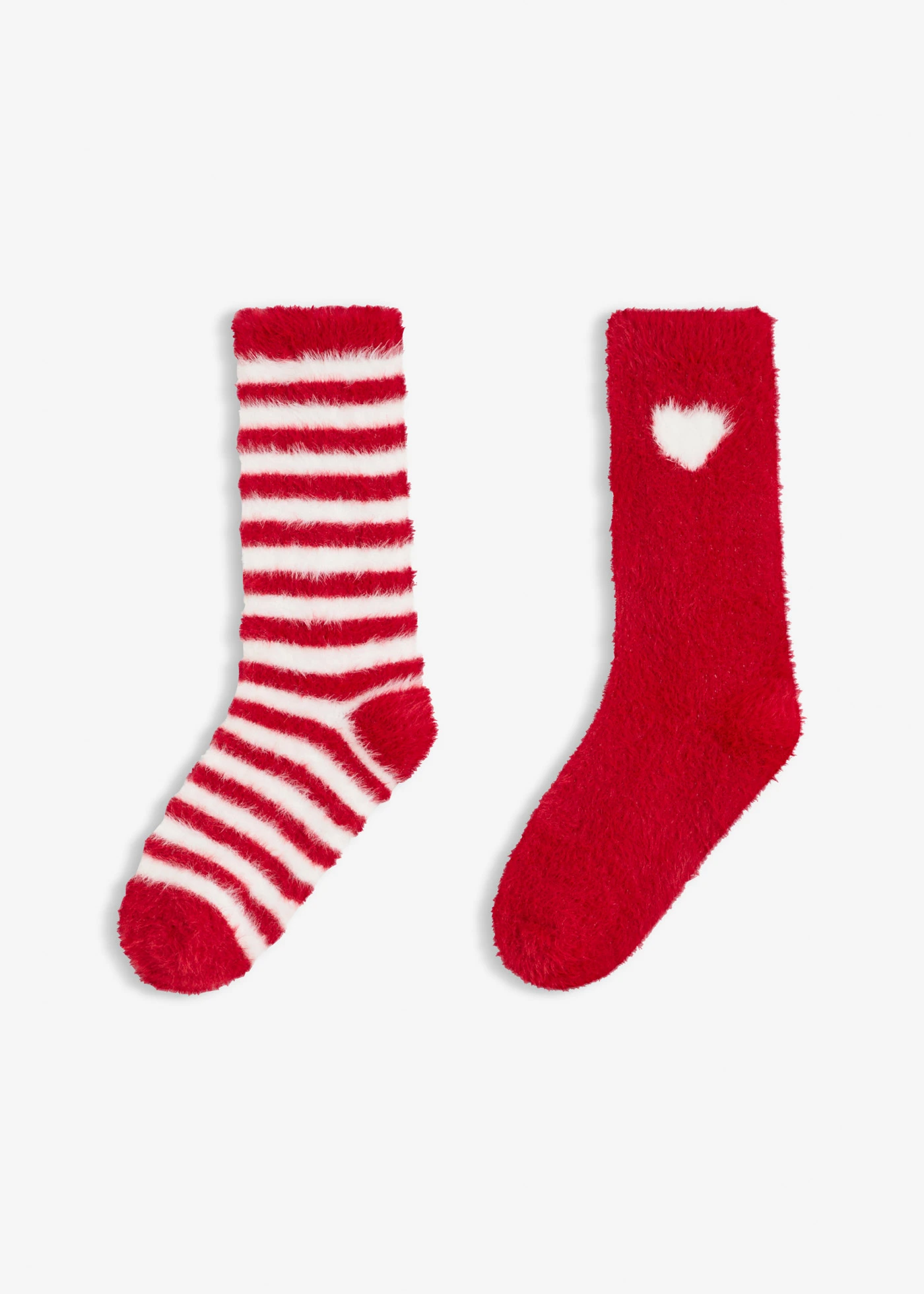 Lot de 2 paires de chaussettes douillettes • rouge foncé-blanc rayé + rouge foncé • Boutique bonprix