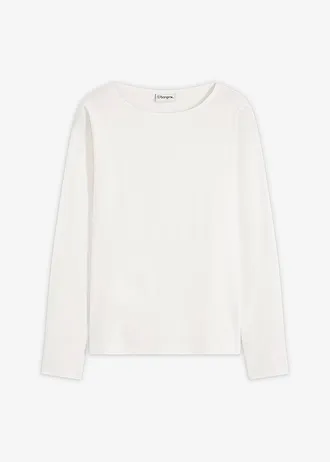 Longsleeve van katoen met mouwen van popeline, Kleur: wolwit