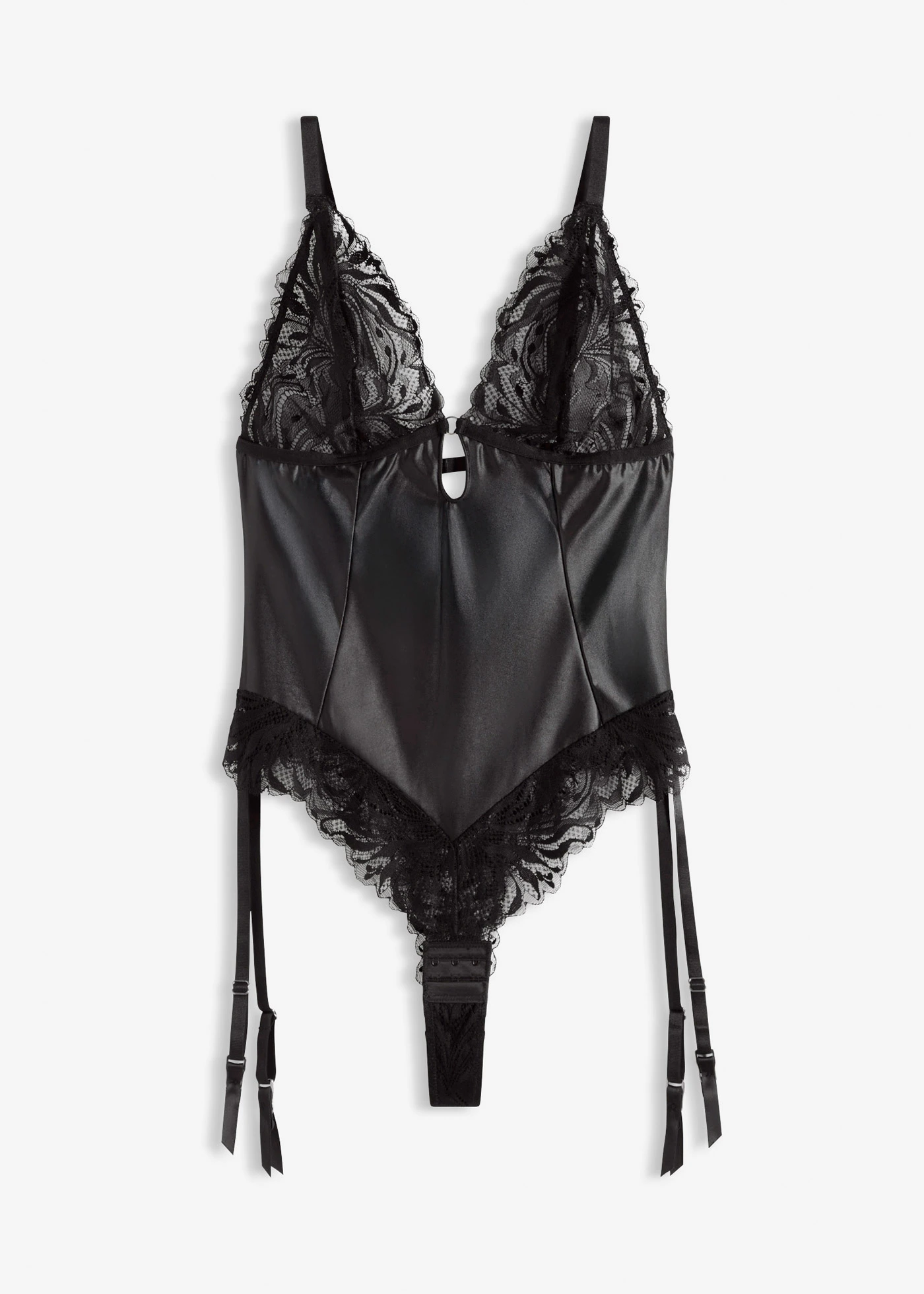 Body z efektem wetlook ze zdejmowanymi ramiączkami typu halter • czarny • sklep bonprix