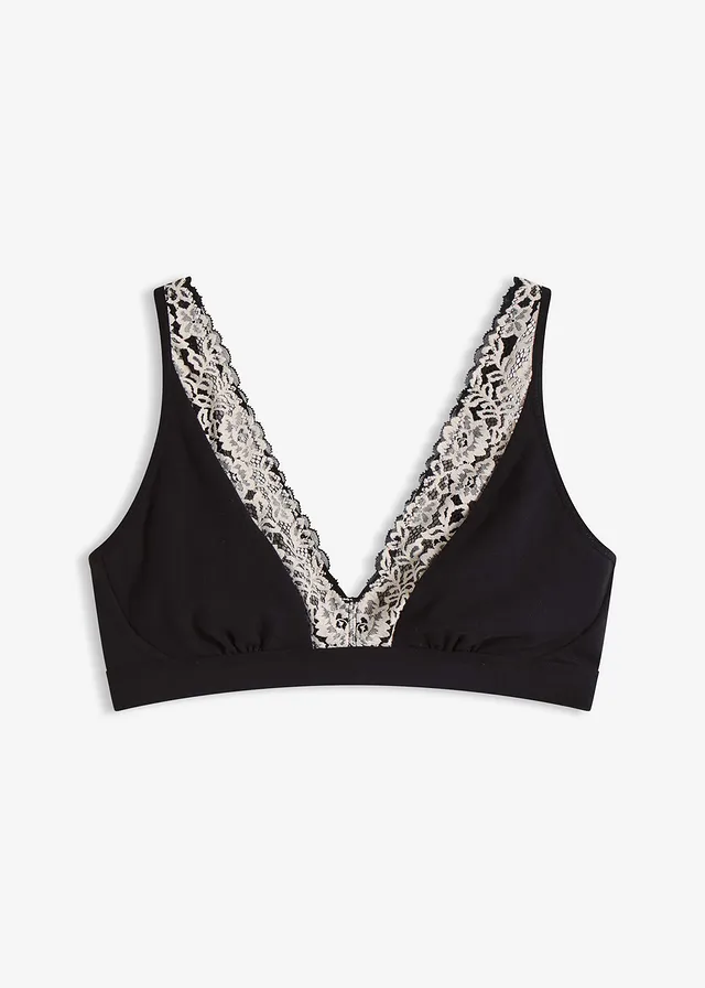 Sutien bralette fără armătură cu bumbac organic și dantelă • negru/ecru • magazin bonprix