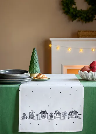 Tafelloper met winterse motieven, waterafstotend • wit/zwart • bonprix online shop