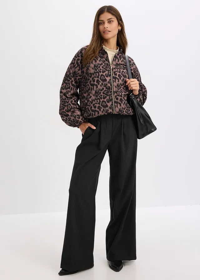 Gewatteerde bomber, Kleur: bruin luipaardprint