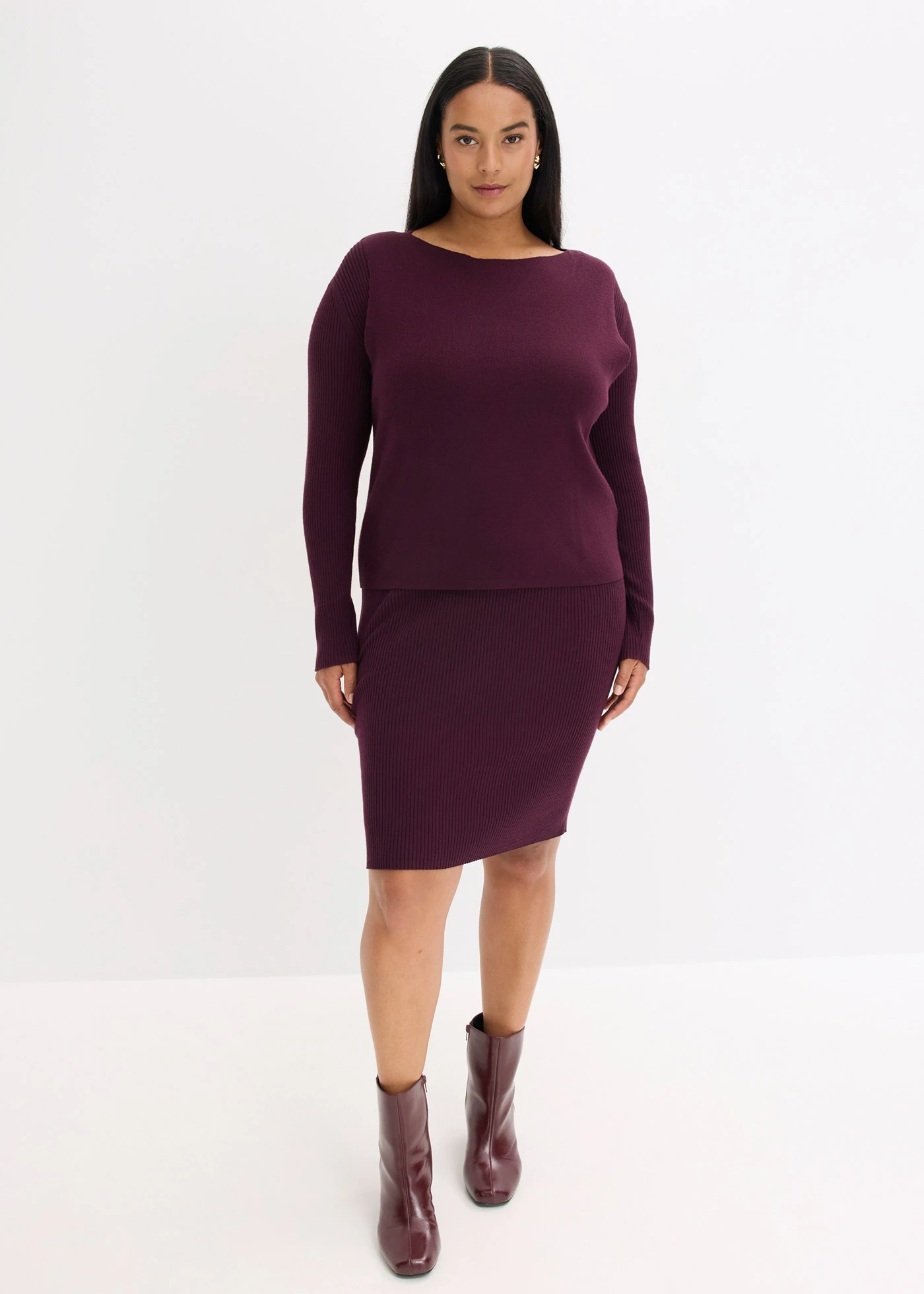 Pletené šaty s vestou (2dílná souprava) • vínově červená plus size • bonprix obchod