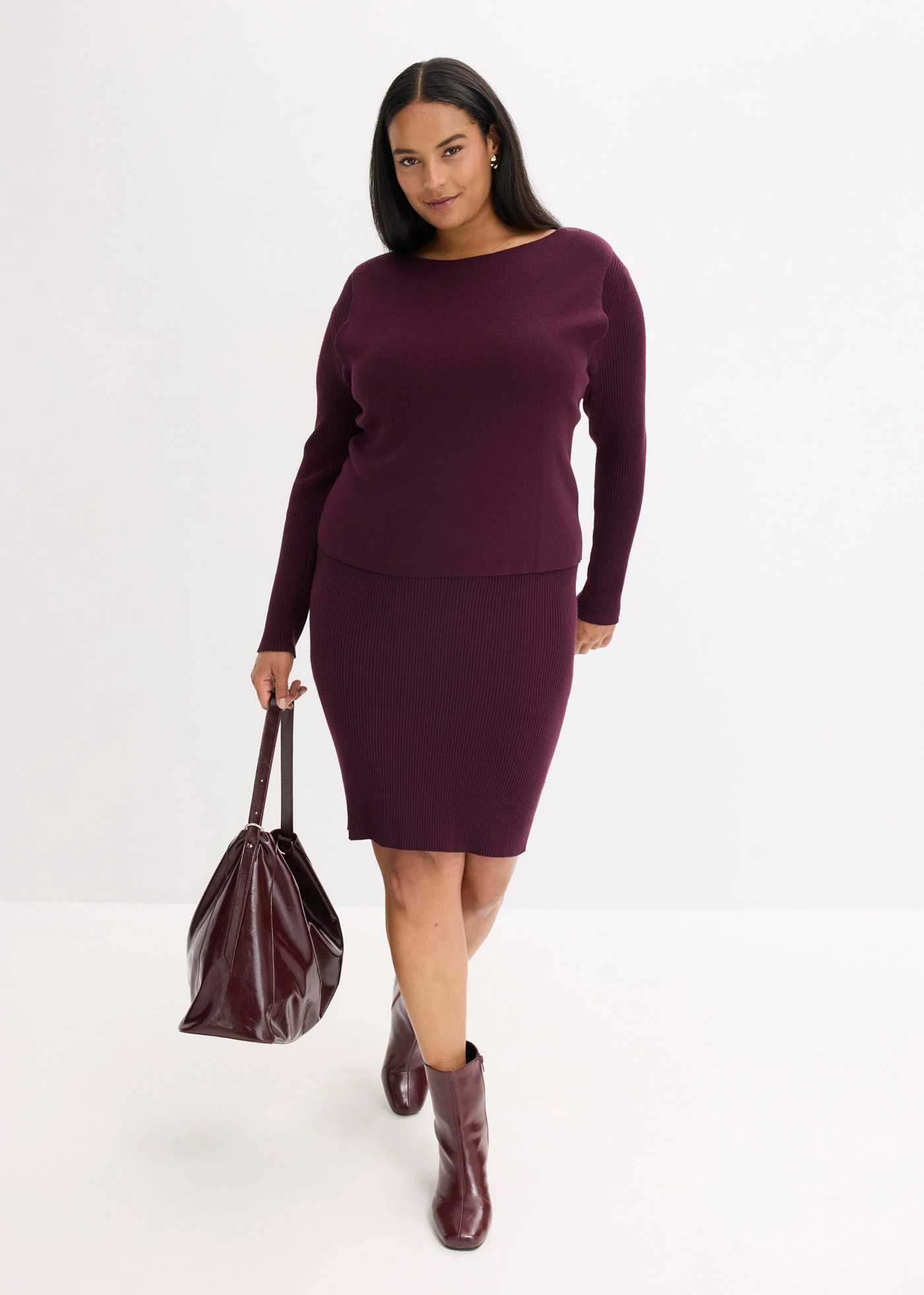 Pletené šaty s vestou (2dílná souprava) • vínově červená plus size • bonprix obchod