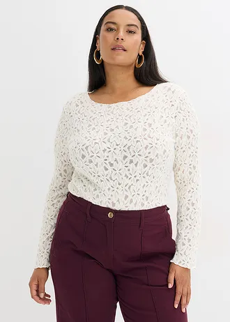 Krajkové body s hebkým povrchem, barva: krémově bílá