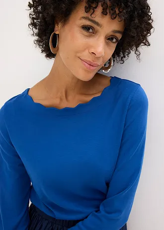 Póló hullámos szegéllyel, Punto di Roma anyagból • enciánkék • bonprix áruház