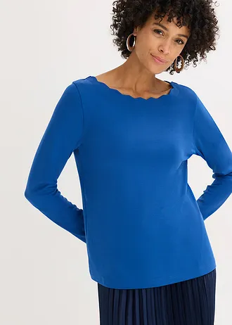 Póló hullámos szegéllyel, Punto di Roma anyagból • enciánkék • bonprix áruház