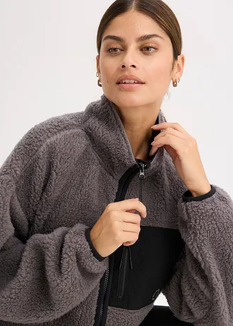 Veste de sport technique et oversize en polaire • gris ardoise-noir • Boutique bonprix