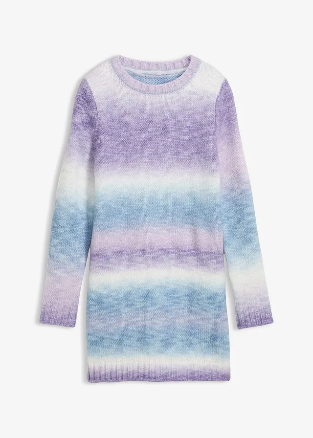 Robe en maille tie & dye, Couleur: mauve tendre/blanc cassé rayé