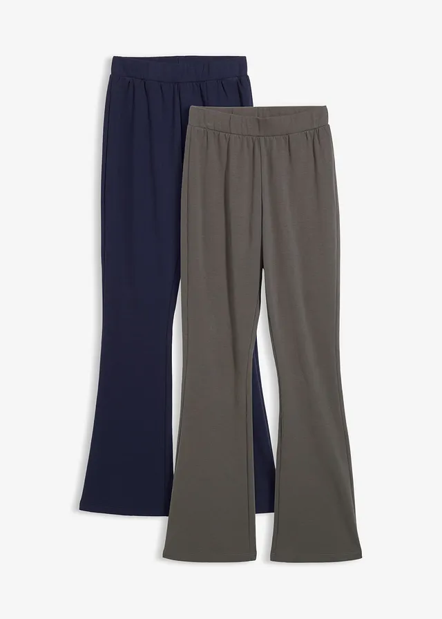 Lot de 2 leggings bootcut thermiques, Couleur: bleu foncé + anthracite