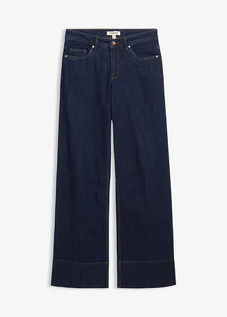 Jeansy wide leg, mid waist, z bawełny organicznej