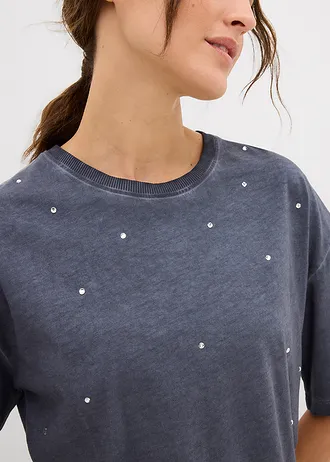 T-shirt met glittersteentjes van puur katoen • nachtblauw washed • bonprix online shop