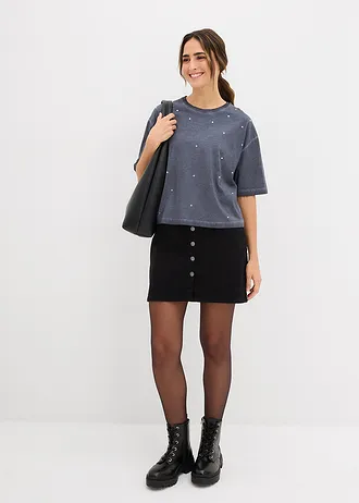 T-shirt z kryształkami, z czystej bawełny • kobaltowy washed • sklep bonprix