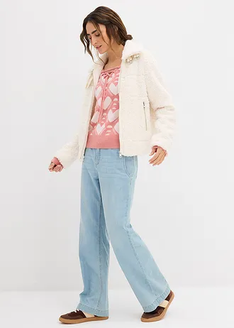 Fijngebreide jacquard trui, Kleur: rookroze-wit