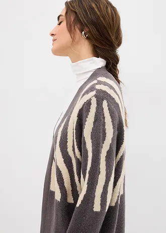 Gilet long en maille à imprimé zèbre • anthracite-sable clair zèbre • Boutique bonprix