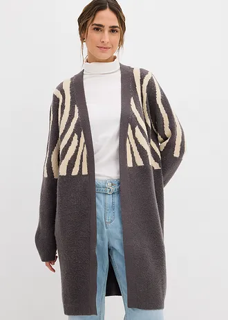 Gilet long en maille à imprimé zèbre • anthracite-sable clair zèbre • Boutique bonprix