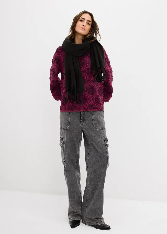 Pull en maille boxy, Couleur: prune-sureau