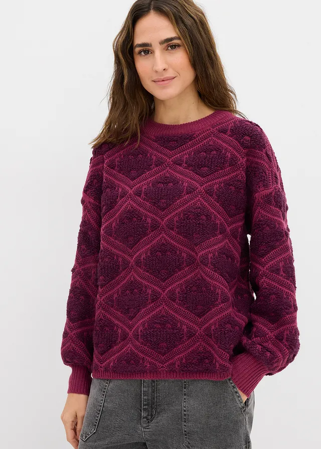Pull en maille boxy, Couleur: prune-sureau