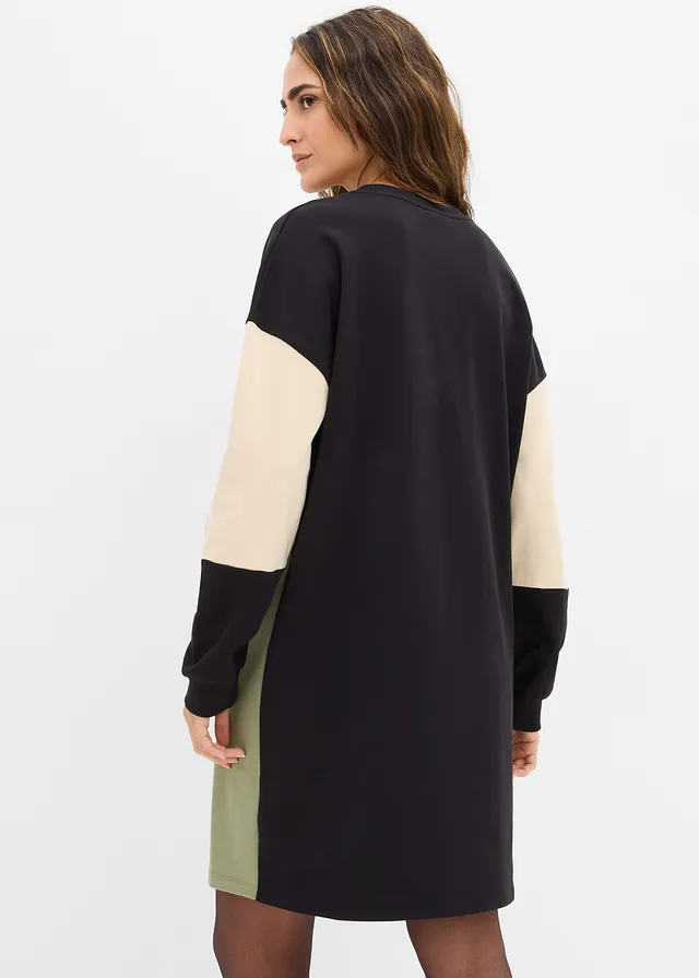 Robe sweat 100% coton, Couleur: vert-noir-écru