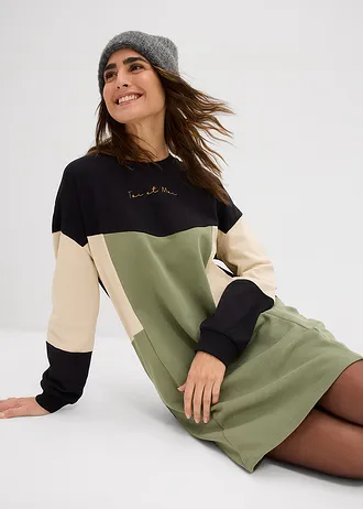 Robe sweat 100% coton • vert-noir-écru • Boutique bonprix