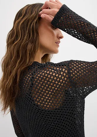 Ažurový svetr se třpytivou přízí • černá • bonprix obchod