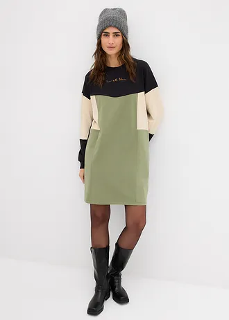 Robe sweat 100% coton • vert-noir-écru • Boutique bonprix